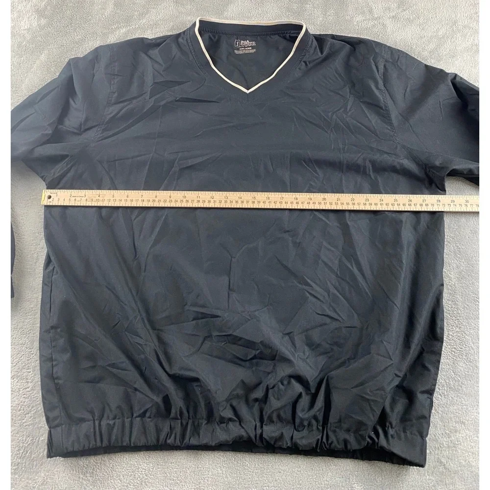 PGA Tour Mens XXL Black V-Neck Golf Windshirt Pullover Long Sleeve Windbreaker